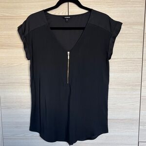 Express Women's Black V-Neck Blouse with Zipper
